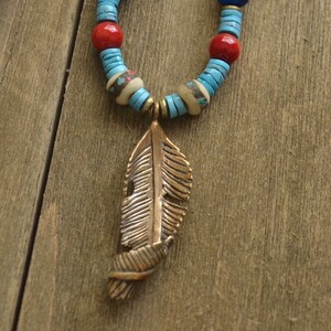 Brass Leaf with Turquoise and mixed stones necklace