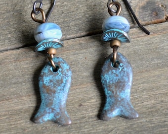 Verdigris Fish Earrings