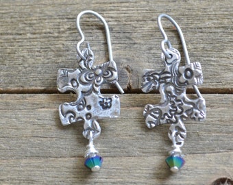 Sterling Puzzle Piece Earrings