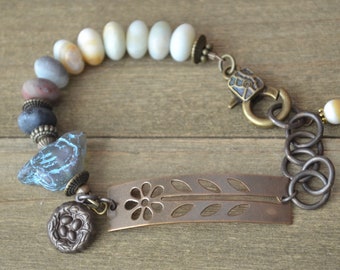 Brass Bird and Amazonite Bracelet