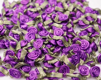 Set of 10 Purple Ribbon Roses
