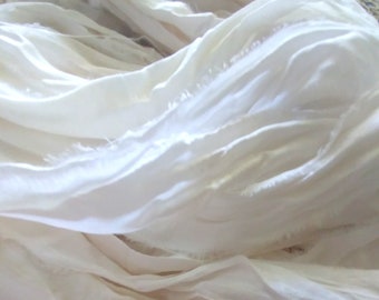 3 Yards Silk Chiffon Sari Ribbon White