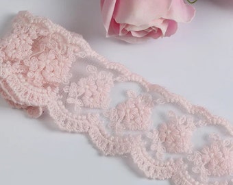 Soft Pink Embroidered Mesh Lace