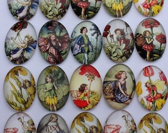 Set of 5 Cicely Mary Barker Flower Fairy Cabochons