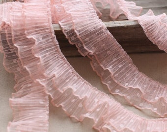 Pink Pleated Polka Dot Tulle Trim