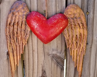 Sacred Heart with Wings Metal Art