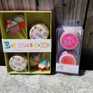Meri Meri Eat More Cake Cupcake Kit with 24 cases, 24 toppers and 48 more cases Birthday Party Favors