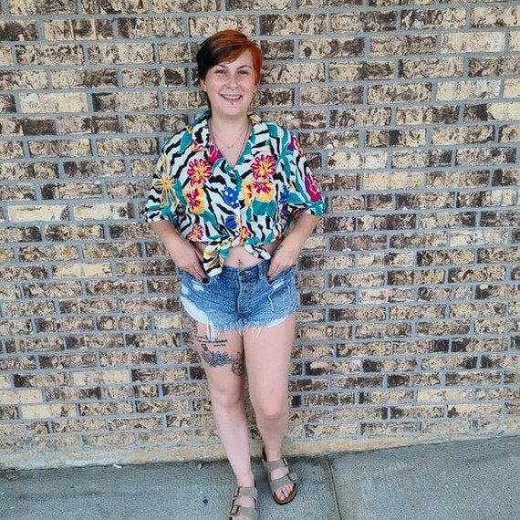 Vintage Oversized 90s Tropical Print Shirt