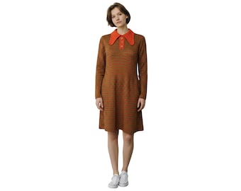 Vintage 1970s Butterfly Collar Striped A-Line Dress