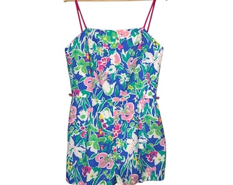 Vintage 60-70-tals havsvågor pastellblommig playsuit amerikansk storlek 14