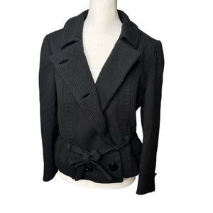 Vintage Lilli Ann 1960s Black Wool Blend Belted Jacket Coat