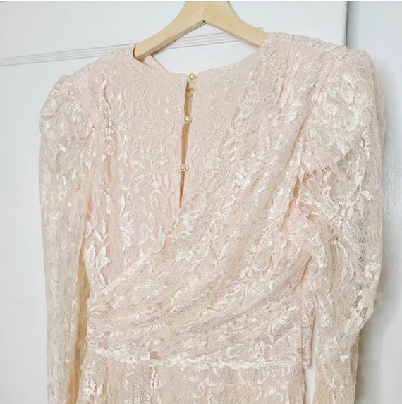 Vintage 1980s Blush Pink Lace Wedding Dress - image 5