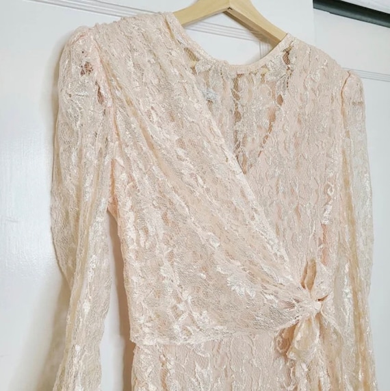 Vintage 1980s Blush Pink Lace Wedding Dress - image 3