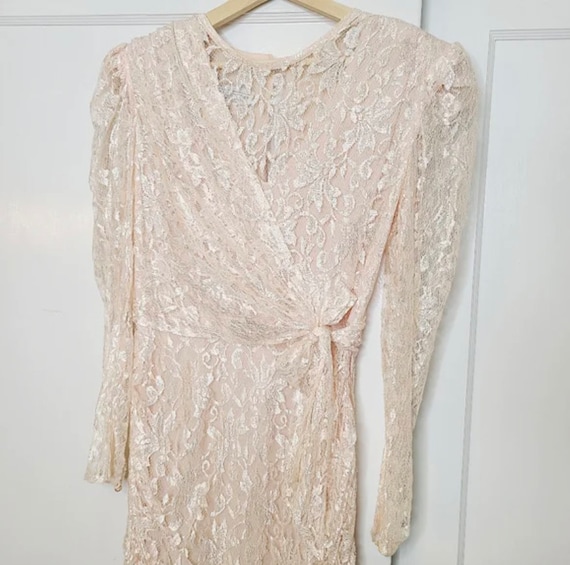 Vintage 1980s Blush Pink Lace Wedding Dress - image 7