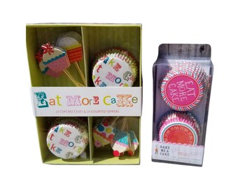 Meri Meri Eat More Cake Cupcake Kit with 24 cases, 24 toppers and 48 more cases Birthday Party Favors