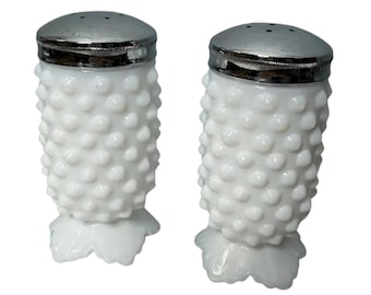 Vintage Fenton White Hobnail Milk Glass Salt & Pepper Shakers