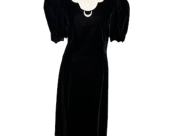 Vintage Goth Prinsessa Cachet Svart Sammets Spetsig Klänning med Puffärm