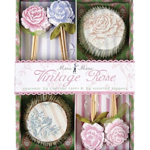 Meri Meri Vintage Rose Cupcake Kit met 24 floral gevallen 24 steeg toppers verjaardag bruids douche partijgunsten