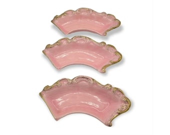 Mid Century California American Pottery 254 Filigree Dish Pink & Gold Set of 3