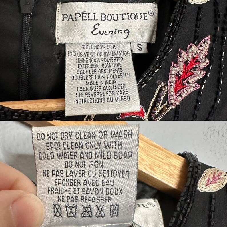 Vintage Adrianna Papell sidenbroderad blus med pärlor och blommigt tryck, storlek S bild 7