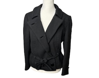 Vintage Lilli Ann 1960s Black Wool Blend Belted Jacket Coat