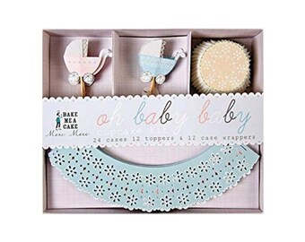 Meri Meri Oh Baby Baby Shower Cupcake Kit with 24 cases, 12 toppers and 12 case wrappers Gender Neutral