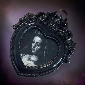 Mourning Queen Gothic Black Ornate Mini Frame – Victorian Baroque Wall Art, Dark Aesthetic Gothic Home Decor, Spooky Gift