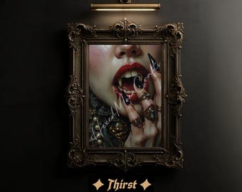 Thirst – Gothic Vampire Art Print, Dark Baroque Wall Decor, Dark Fantasy Portrait, Digital Download