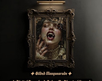 Gilded Masqueade – Gothic Vampire Art Print, Baroque Wall Decor, Dark Fantasy Portrait, Digital Download
