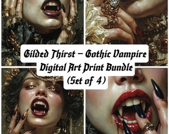 Gilded Thirst – Gothic Vampire Digital Art Print Bundle (Set of 4)
