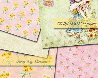 Sarah Kay Blüte Digital Papiere Scrapbooking Sarah Kay Digital Papier druckbare Decoupage Scrapbook 300 Dpi 12 "x 12"