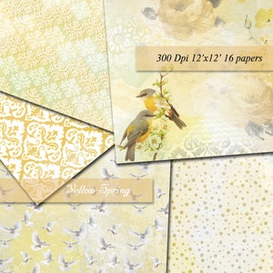 Yellow Spring  Digital Papers  Scrapbooking Paper Digital Background Printable Decoupage Scrapbook 300Dpi 12x12 inches 16 papers