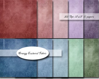 Grungy Textured Fabric Digital Papers Scrapbooking Paper Digital Background Printable Background 300Dpi 12x12 inches 10 papers