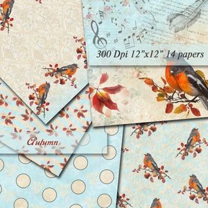 Autumn Digital Papers Scrapbooking Green Yellow Orange Mint  Paper Digital Background  Printable Decoupage Scrapbook  300Dpi 12&quot;x12&quot;