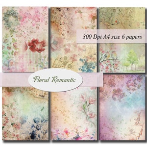 Floral Romantic Digital Papers Scrapbooking Paper Digital Background Printable Shabby Chic Decoupage Scrapbook A4 size 300Dpi