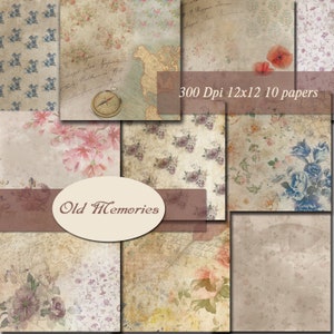 Old Memories  Digital Papers Scrapbooking Paper Digital Background Printable Decoupage Scrapbook 300Dpi 12&quot;x12&quot; 10 papers