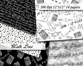 Math Love Mathematic Digital Papers Scrapbooking Paper Digital Background  Printable  Scrapbook 300Dpi 12"x12" 14 papers