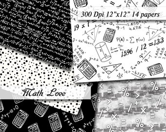 Math Love Mathematic Digital Papers Scrapbooking Paper Digital Background  Printable  Scrapbook 300Dpi 12"x12" 14 papers