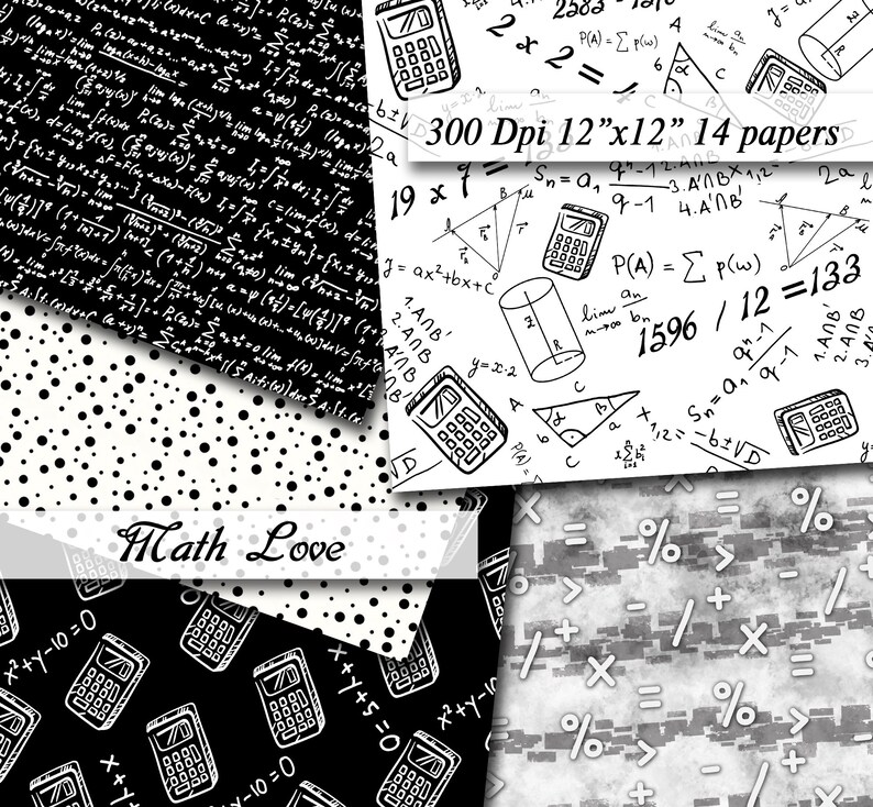 Math Love Mathematic Digital Papers Scrapbooking Paper Digital Etsy