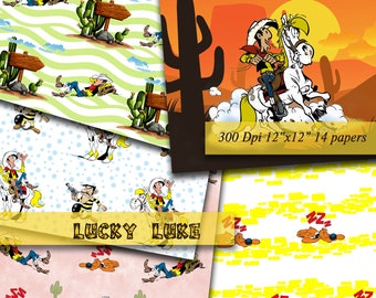 Lucky Luke RedKit Digital Papers Scrapbooking Digital Paper Printable Decoupage Scrapbook 300Dpi 12"x12"