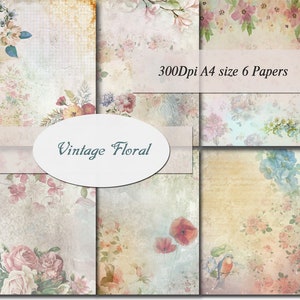 Vintage Floral  Digital Papers Scrapbooking Paper Digital Background Printable Shabby Chic Decoupage Scrapbook 300Dpi A4 size 6 papers