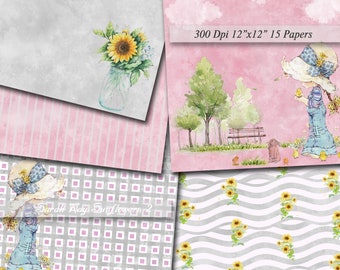 Sarah Kay Girassóis 2 Papéis Digitais Scrapbooking