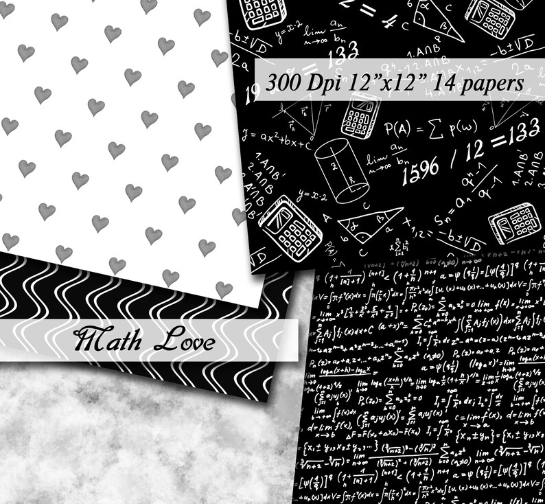Math Love Mathematic Digital Papers Scrapbooking Paper Digital Etsy