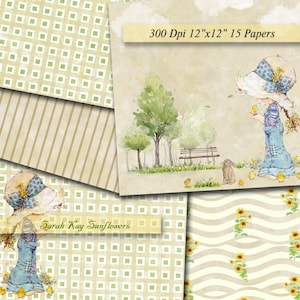 Sarah Kay Sunflowers Digital Papers Scrapbooking Sarah Kay Digital Paper Printable Decoupage Scrapbook  300Dpi 12&quot;x12&quot;