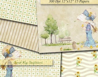 Sarah Kay Girassóis Papéis Digitais Scrapbooking Sarah Kay Papel Digital Imprimível Decoupage Scrapbook 300Dpi 12 "x 12"