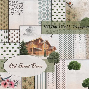 Old Sweet Home Digital Papers Scrapbooking Paper Digital Background  Printable Decoupage Scrapbook  300Dpi 12&quot;x12&quot; 20 papers