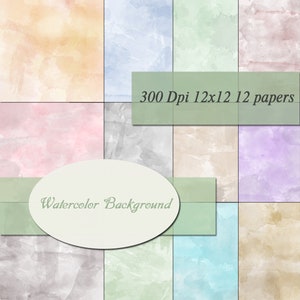 Watercolor  Digital Papers Scrapbooking Paper Digital Background Printable Decoupage Scrapbook Background 300Dpi 12x12 inches 12 papers