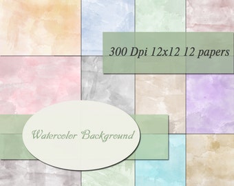 Watercolor  Digital Papers Scrapbooking Paper Digital Background Printable Decoupage Scrapbook Background 300Dpi 12x12 inches 12 papers