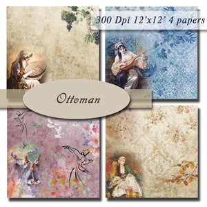 Ottoman Vintage Mevlevi Mevlana Digital Papers Scrapbooking Paper Digital Background Printable Decoupage Scrapbook 12&#39;x12&#39; size 300Dpi