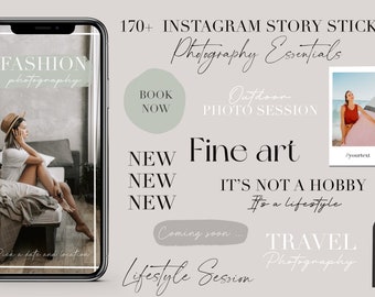 150 Instagram Story Stickers for Photographers | Wedding photography | Family | Minimalist | Text Story Sticker | Black & White | Fotograf